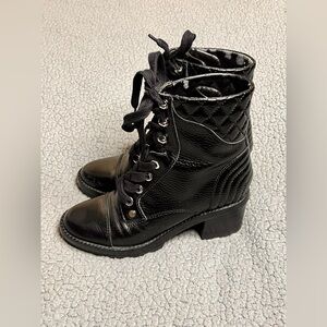 Marc Fisher Black Lace Up Small Heel Combat Boots Womens Size 8 Black